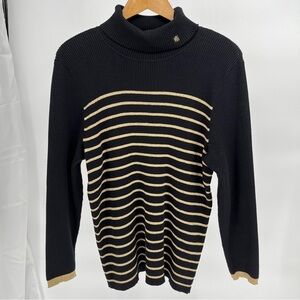 Lauren Ralph Lauren Womens Turtleneck Gold Metallic Striped Sweater Size XXL